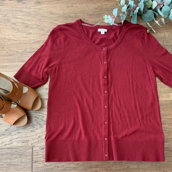 Merona Sweaters - Merona Burgundy Red Short Sleeve Sweater Cardigan Dress Office Business Casual